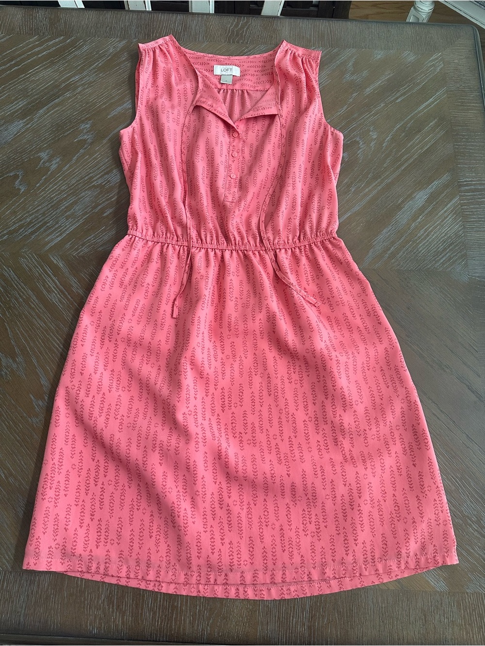 LOFT Pink Coral Sleeveless Drawstring Waist Shirt Dress